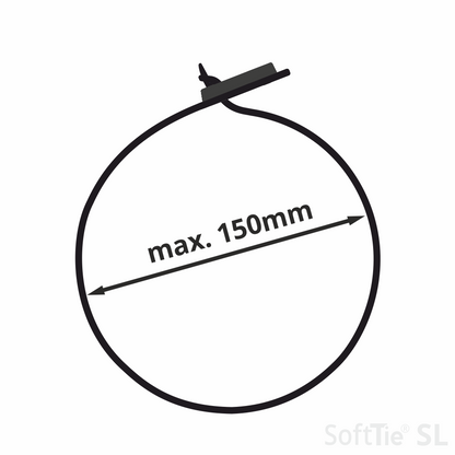 Product picture of black SoftTie strap show dimensions