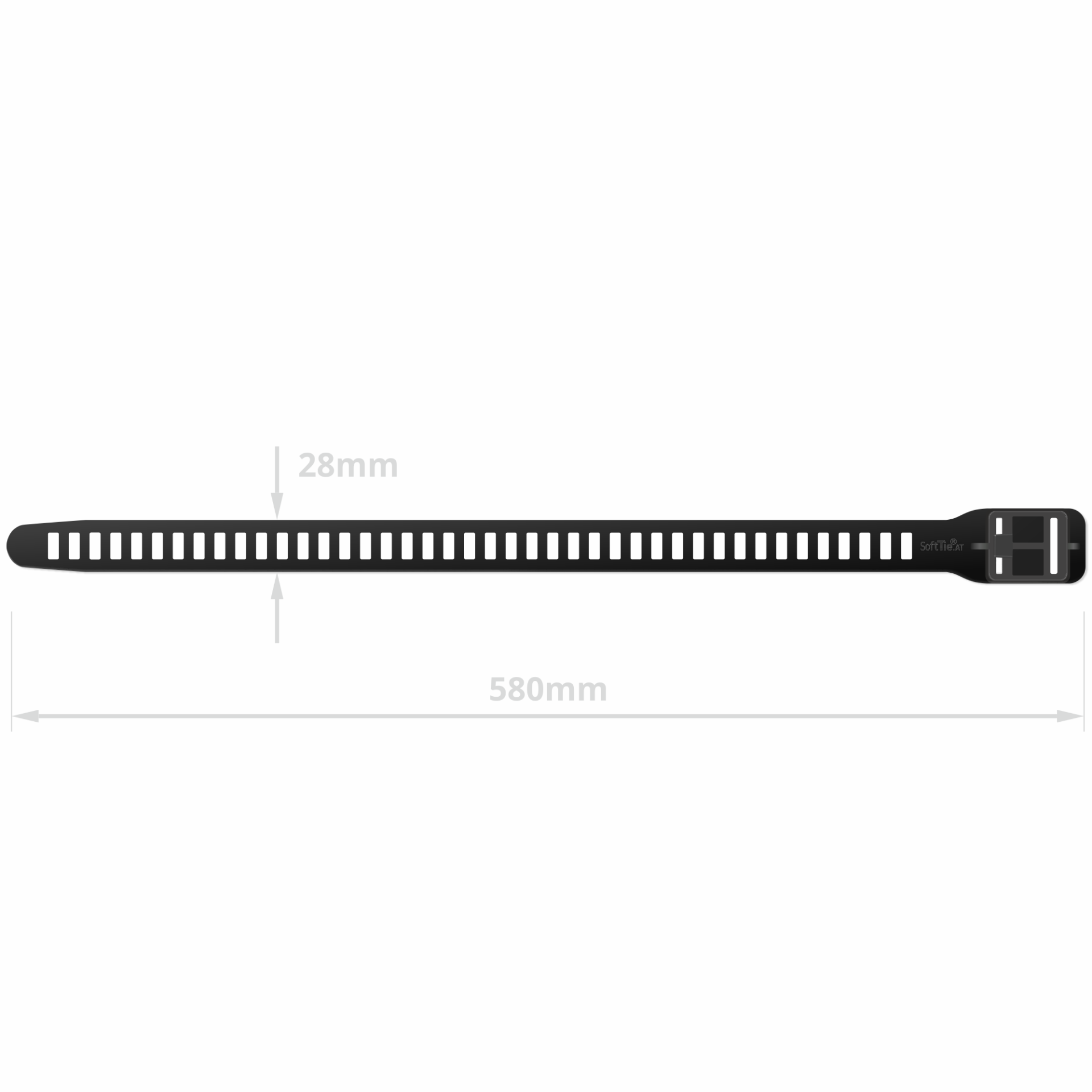 Product picture of black SoftTie strap show dimensions