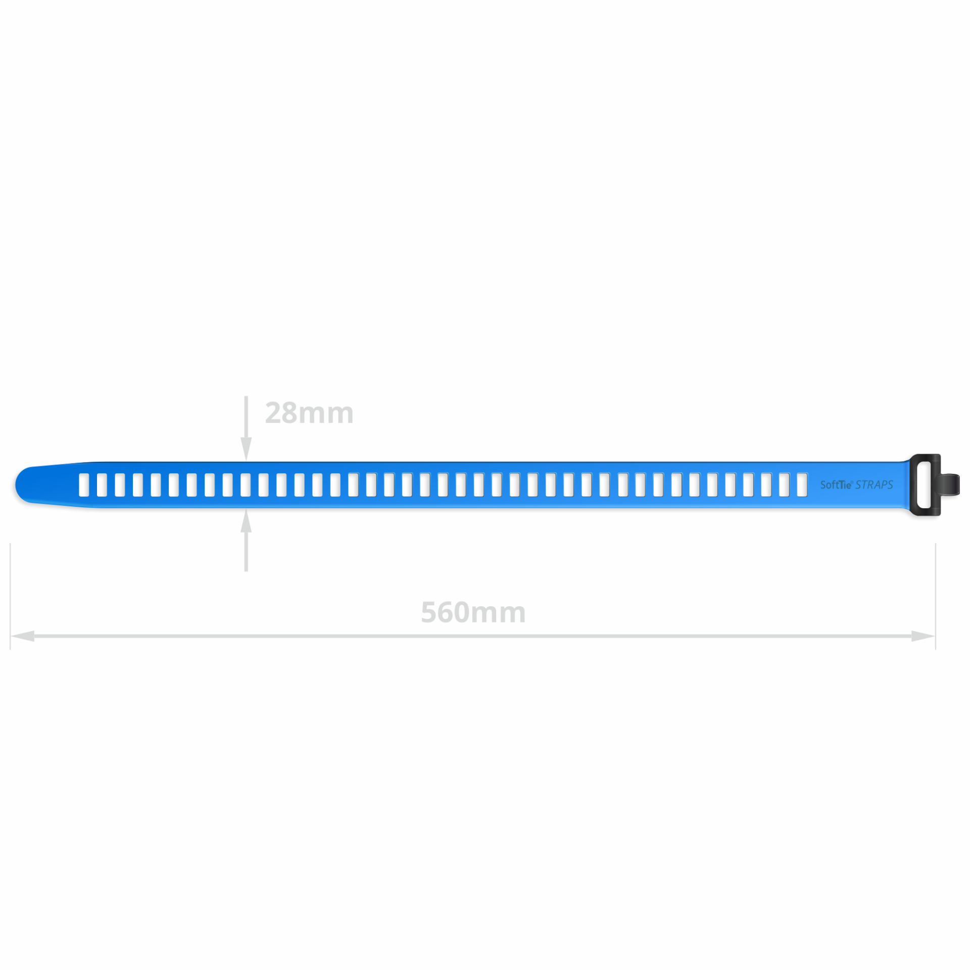 Product picture of blue SoftTie strap show dimensions